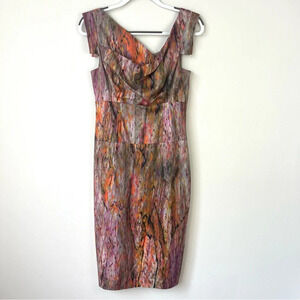 Black Halo Jackie O Knee Length Dress Watercolor Multicolor